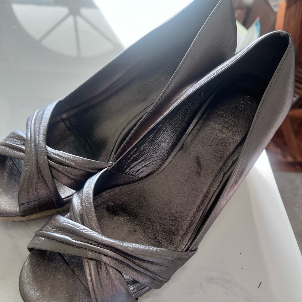 Cole Haan Metallic Pewter Peep-Toe Heels Nike Air